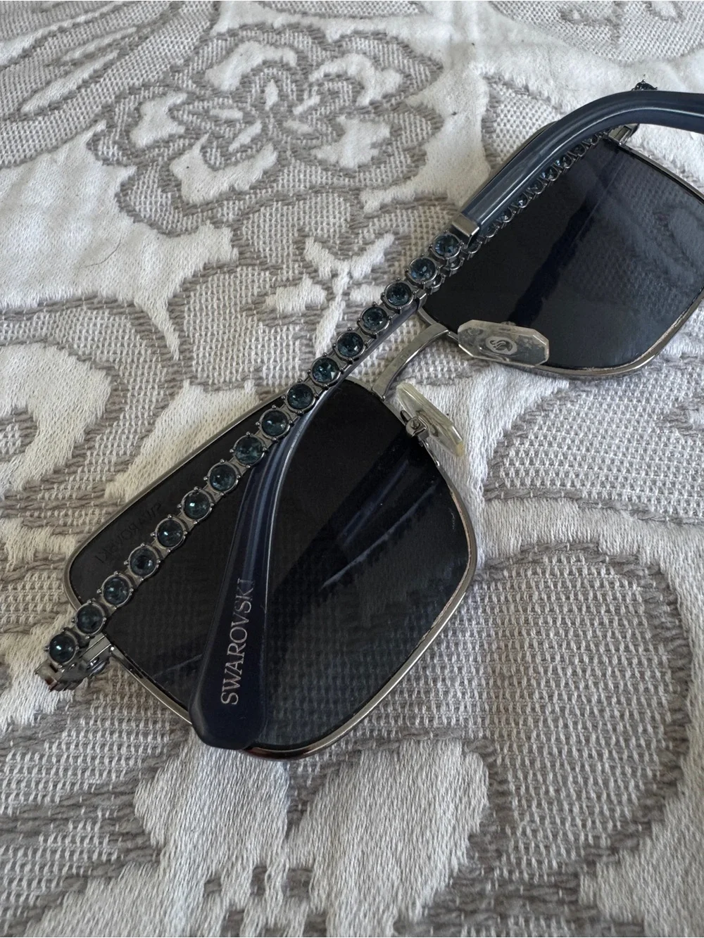 Square Swarovski Sunglasses with Sapphire Gem Stones & Silver Metal Frame